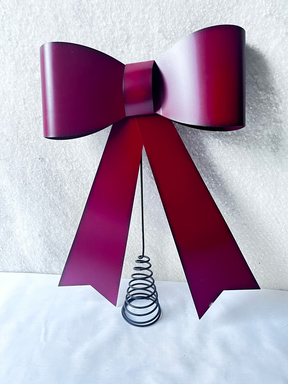 Holiday Hoedown Red 15” Metal Ribbon Bow Tree Topper